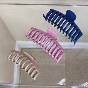 Set of Three Hair Claw Clips in Pink, Blue, and Tan